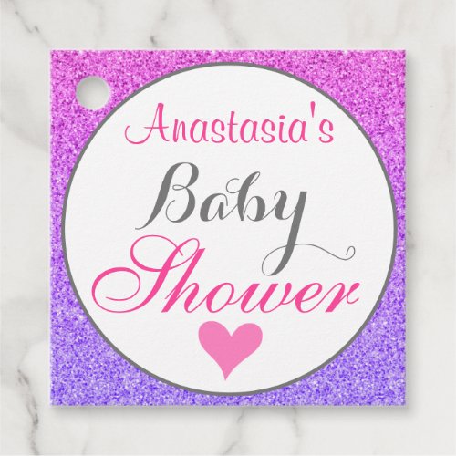 Girly  Glam Ombre Purple Pink Glitter Baby Shower Favor Tags