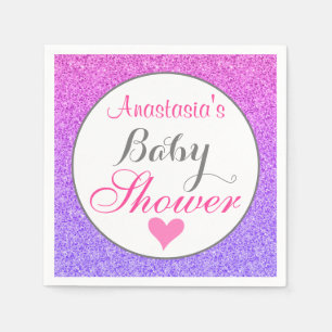 Girly & Glam Ombre Purple Pink Glitter Baby Shower Napkins