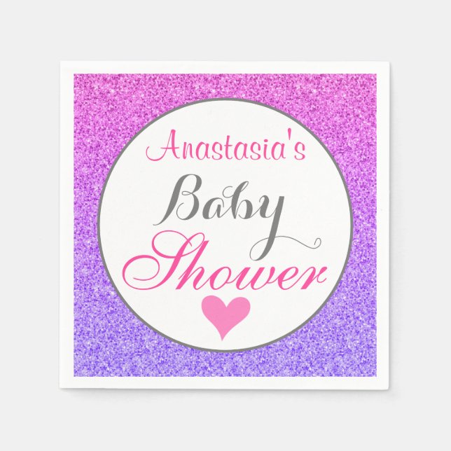 Girly & Glam Ombre Purple Pink Glitter Baby Shower Napkins (Front)