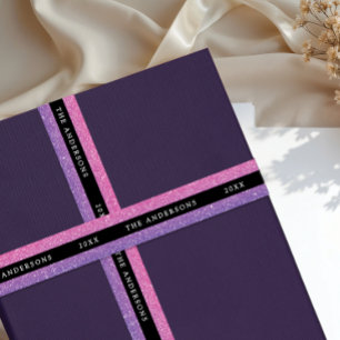 Girly Glam Pink And Purple Black Sparkly Glitter  Satin Ribbon