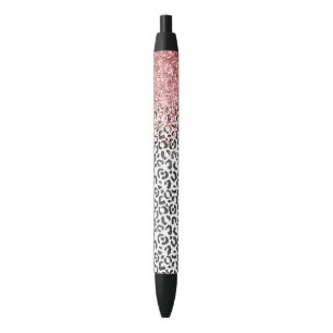 Girly Glam Pink Black White Leopard Print Glitter Pen