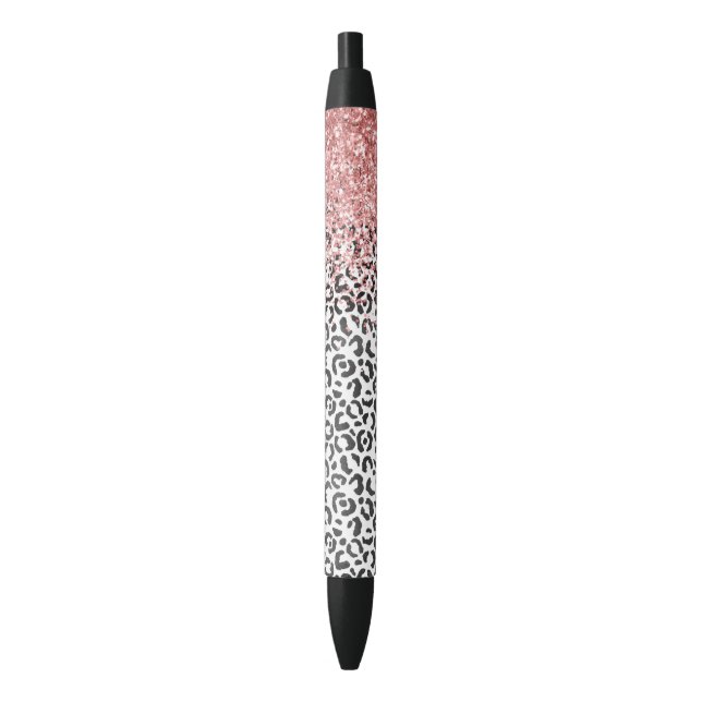 Girly Glam Pink Black White Leopard Print Glitter Pen (Front Vertical)