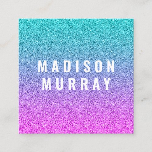 Girly Glam Pink Blue Purple Glitter Ombre Monogram Square Business Card