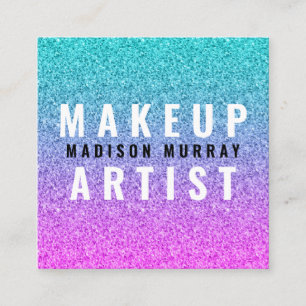 Girly Glam Pink Blue Purple Glitter Ombre Monogram Square Business Card