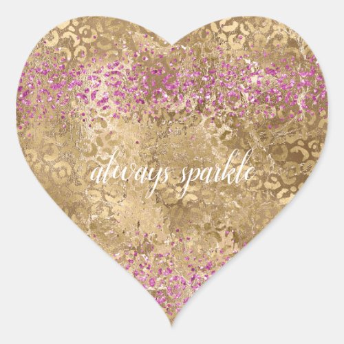 Girly Glam Pink Glitter Gold Leopard Print  Heart Sticker