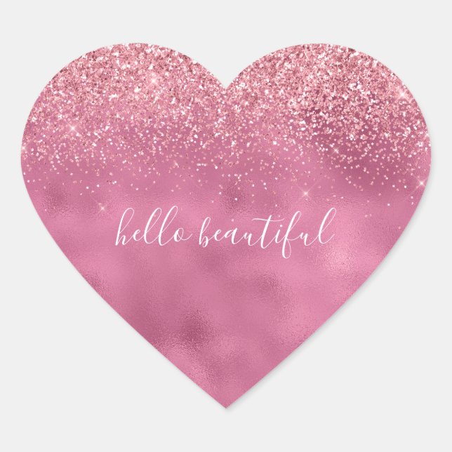 Girly Glam Pink Glitter Heart Sticker (Front)