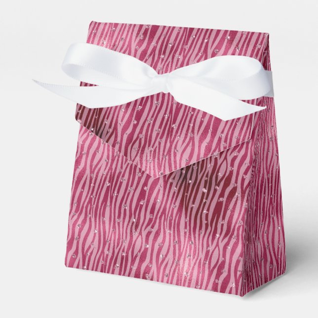 Girly Glam Pink Glitzy Dots Zebra Print Favor Boxes (Front Side)