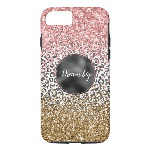 Girly Glam Pink Gold Black Leopard Print Glitter iPhone 87 Case
