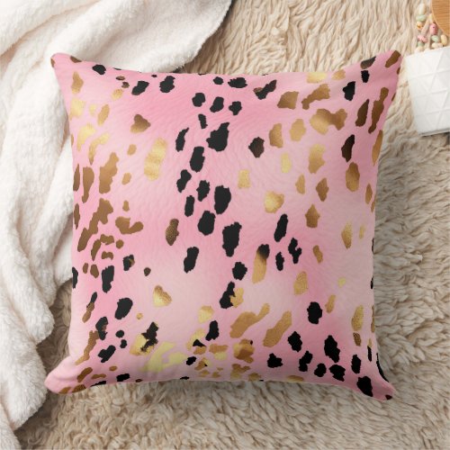 Girly Glam Pink Gold Black Leopard Print Throw Pillow