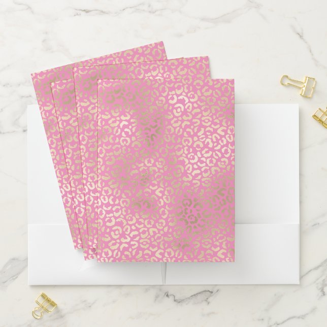 Girly Glam Pink Gold Glam Leopard Print Pocket Folder (In Situ)