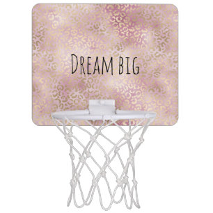 Girly Glam Pink Gold Leopard Print Mini Basketball Hoop