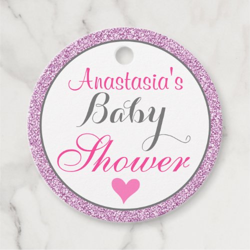 Girly  Glam Pink Lilac Purple Glitter Baby Shower Favor Tags