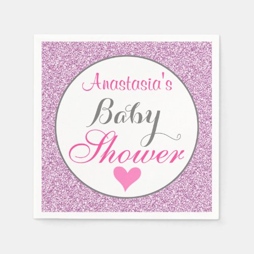 Girly  Glam Pink Lilac Purple Glitter Baby Shower Napkins