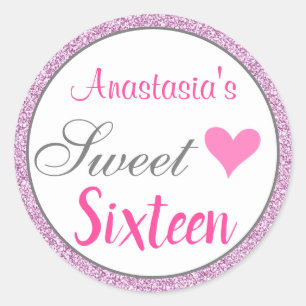 Girly Glam Pink Lilac Purple Glitter Sweet Sixteen Classic Round Sticker