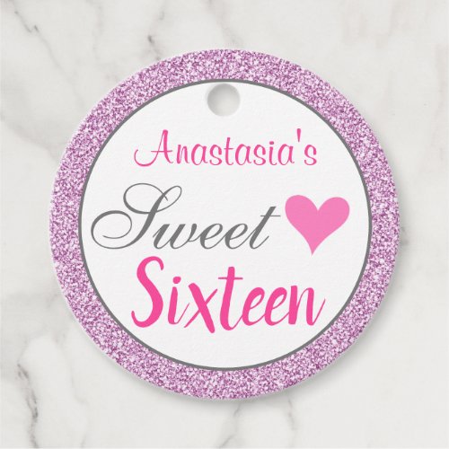 Girly Glam Pink Lilac Purple Glitter Sweet Sixteen Favor Tags