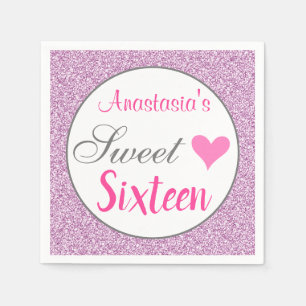 Girly Glam Pink Lilac Purple Glitter Sweet Sixteen Napkins