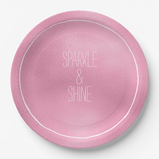 Girly Glam Pink Ombre Birthday Paper Plates (Front)