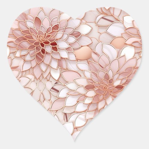 Girly Glam Pink Rose Gold Floral Heart Sticker