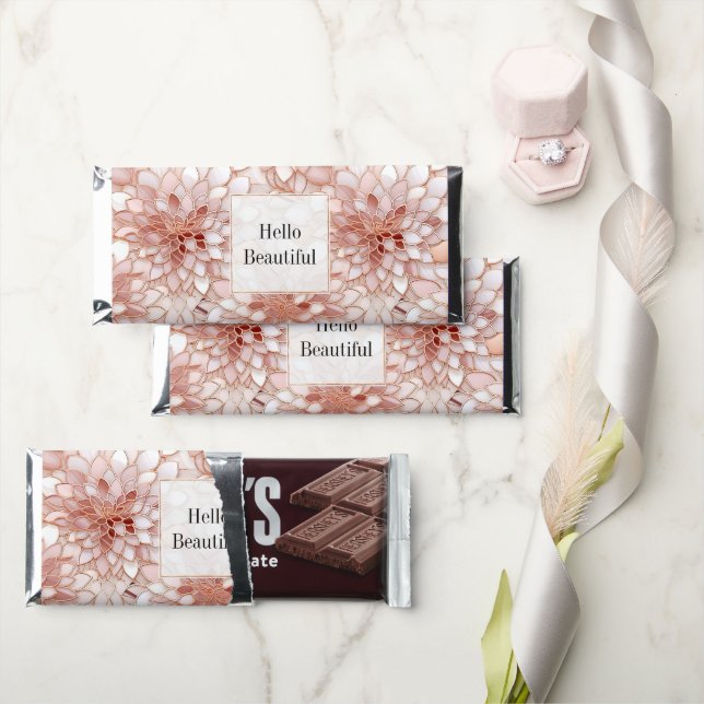 Girly Glam Pink Rose Gold Floral Hershey Bar Favors (Front)