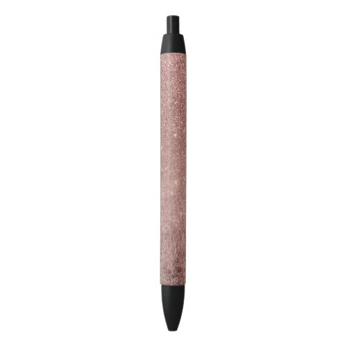 Girly Glam Pink Rose Gold Foil and Glitter Mesh Black Ink Pen