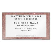 Girly Glam Pink Rose Gold Foil and Glitter Mesh Magnetic Business Card (Front)