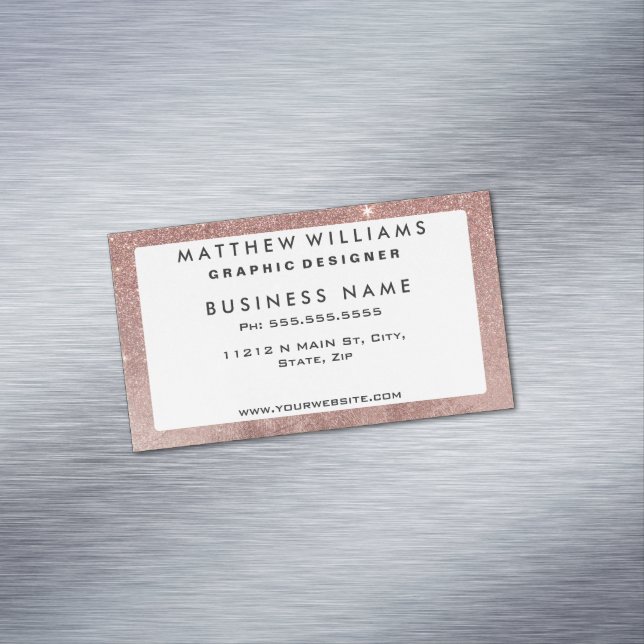 Girly Glam Pink Rose Gold Foil and Glitter Mesh Magnetic Business Card (In Situ)