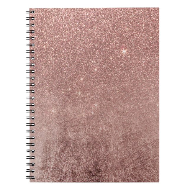 Girly Glam Pink Rose Gold Foil and Glitter Mesh Notebook (Front)