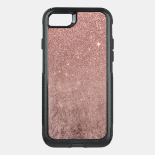 Girly Glam Pink Rose Gold Foil and Glitter Mesh OtterBox Commuter iPhone SE/8/7 Case