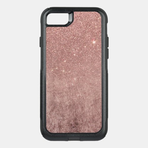 Girly Glam Pink Rose Gold Foil and Glitter Mesh OtterBox Commuter iPhone SE87 Case