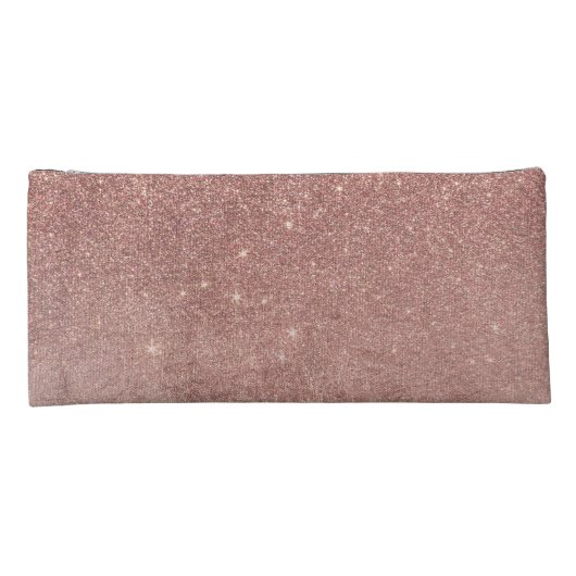Girly Glam Pink Rose Gold Foil and Glitter Mesh Pencil Case (Back)