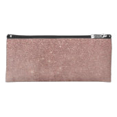 Girly Glam Pink Rose Gold Foil and Glitter Mesh Pencil Case (Front)