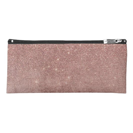 Girly Glam Pink Rose Gold Foil and Glitter Mesh Pencil Case (Front)