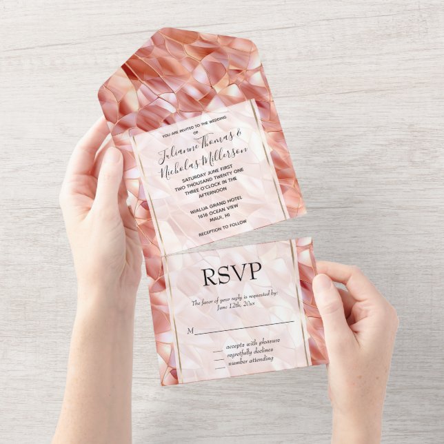 Girly Glam Pink Rose Gold Wedding All In One Invitation (Tearaway)