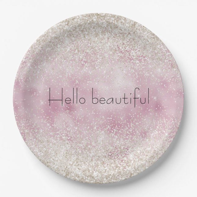 Girly Glam Pink White Glitter Sparkle Paper Plates (Front)