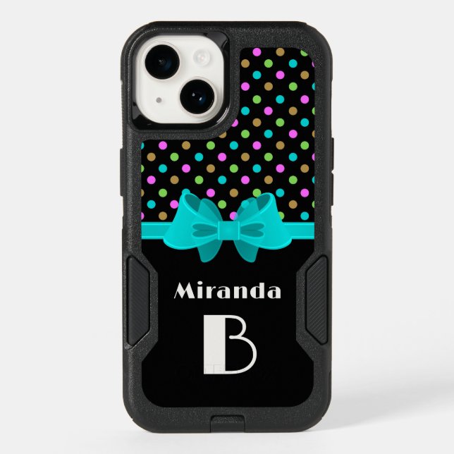 Girly Glam Polka Dots Black Personalized Otterbox iPhone Case (Back)