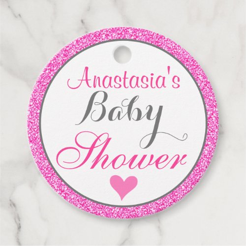 Girly  Glam Princess Hot Pink Glitter Baby Shower Favor Tags