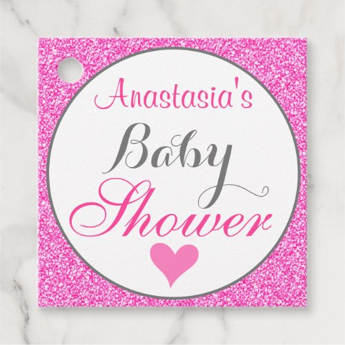 Girly  Glam Princess Hot Pink Glitter Baby Shower Favor Tags