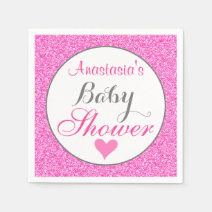 Girly & Glam Princess Hot Pink Glitter Baby Shower Napkins