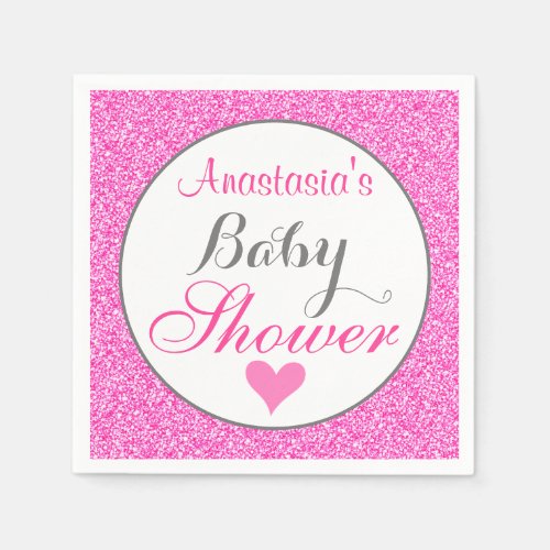 Girly  Glam Princess Hot Pink Glitter Baby Shower Napkins