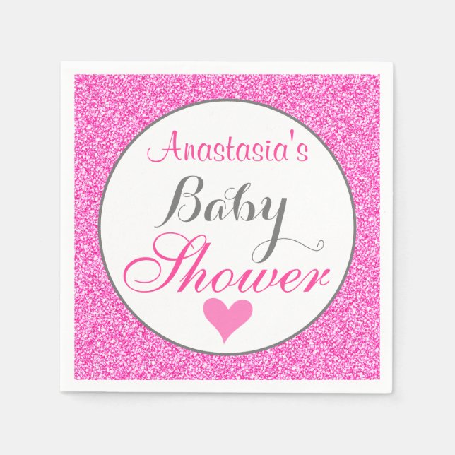 Girly & Glam Princess Hot Pink Glitter Baby Shower Napkins (Front)