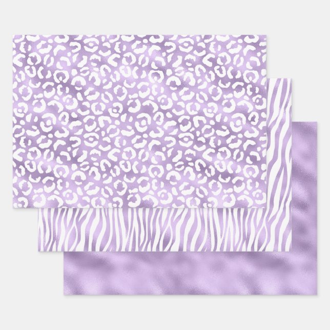 Girly Glam Purple Animal Print Wrapping Paper Sheets (Set)