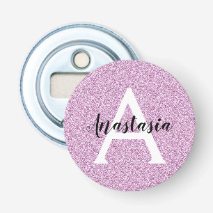 Girly Glam Purple Glitter Sparkles Monogram Name Bottle Opener