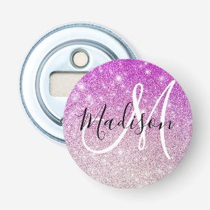 Girly & Glam Purple Glitter Sparkles Monogram Name Bottle Opener