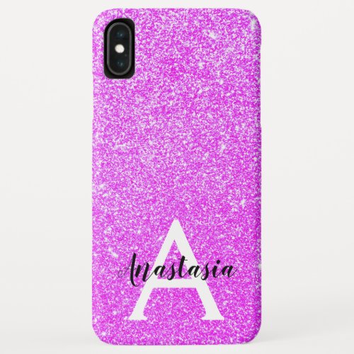 Girly Glam Purple Glitter Sparkles Monogram Name iPhone XS Max Case