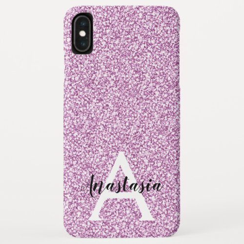 Girly Glam Purple Glitter Sparkles Monogram Name iPhone XS Max Case