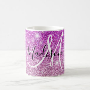 Girly & Glam Purple Glitter Sparkles Monogram Name Coffee Mug