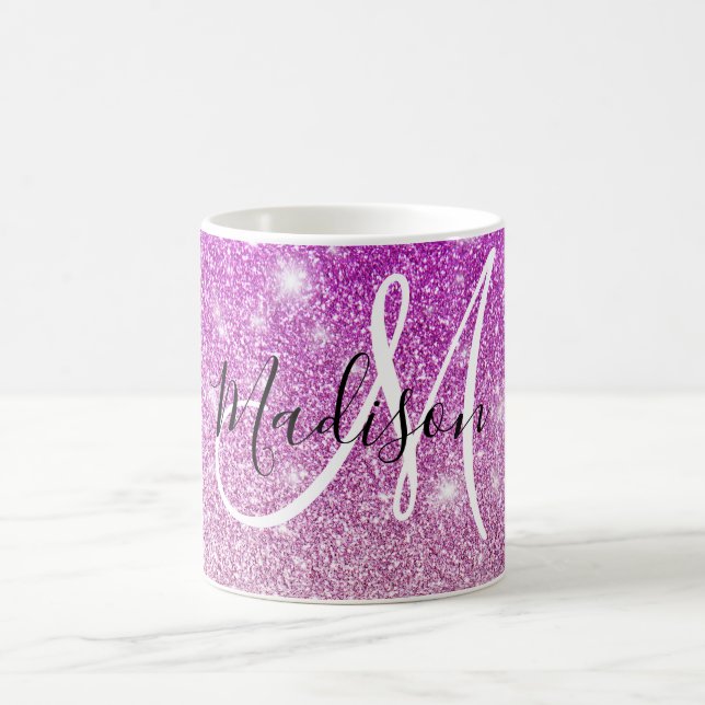 Girly & Glam Purple Glitter Sparkles Monogram Name Coffee Mug (Center)