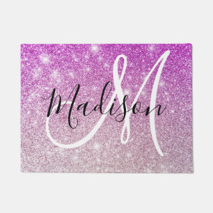 Girly & Glam Purple Glitter Sparkles Monogram Name Doormat
