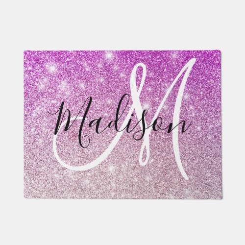 Girly  Glam Purple Glitter Sparkles Monogram Name Doormat