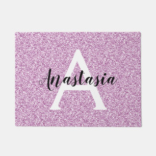 Girly Glam Purple Glitter Sparkles Monogram Name Doormat
